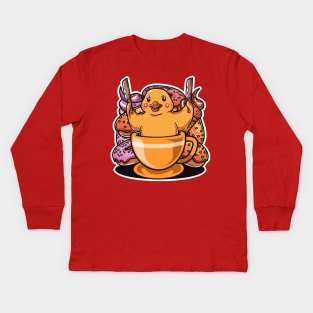 Weird Duck and Coffee Kids Long Sleeve T-Shirt